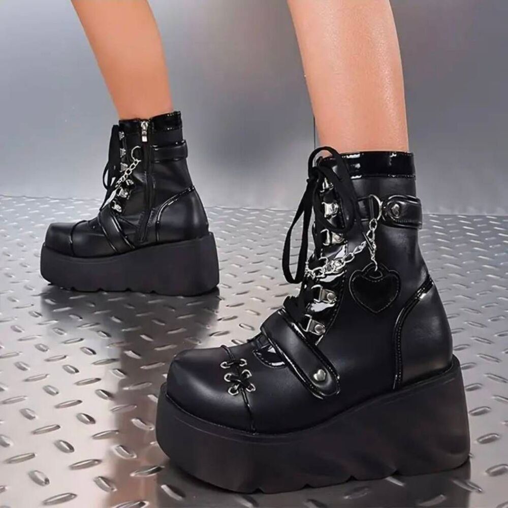 Goth Baddie Patent Ankle Boots